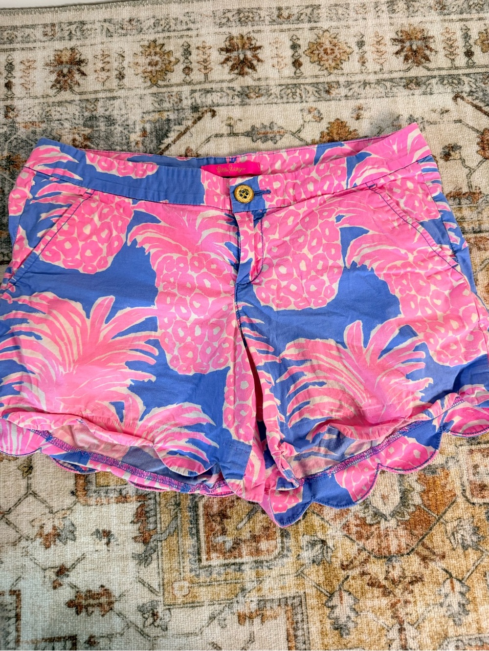 Lilly Pulitzer Pineapple Pink and Blue Scalloped Shorts
